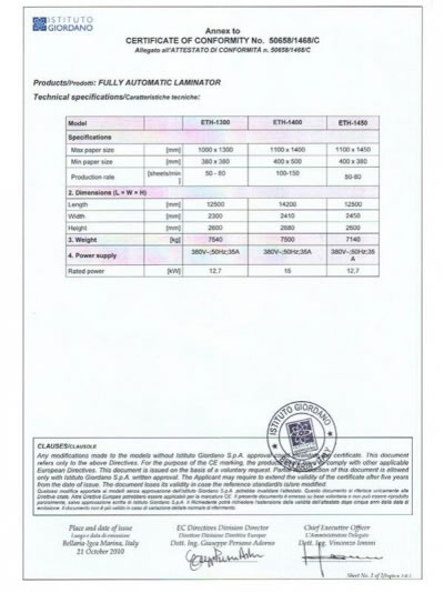 FULY AUTOMATIC LAMINATOR    CE Certificate